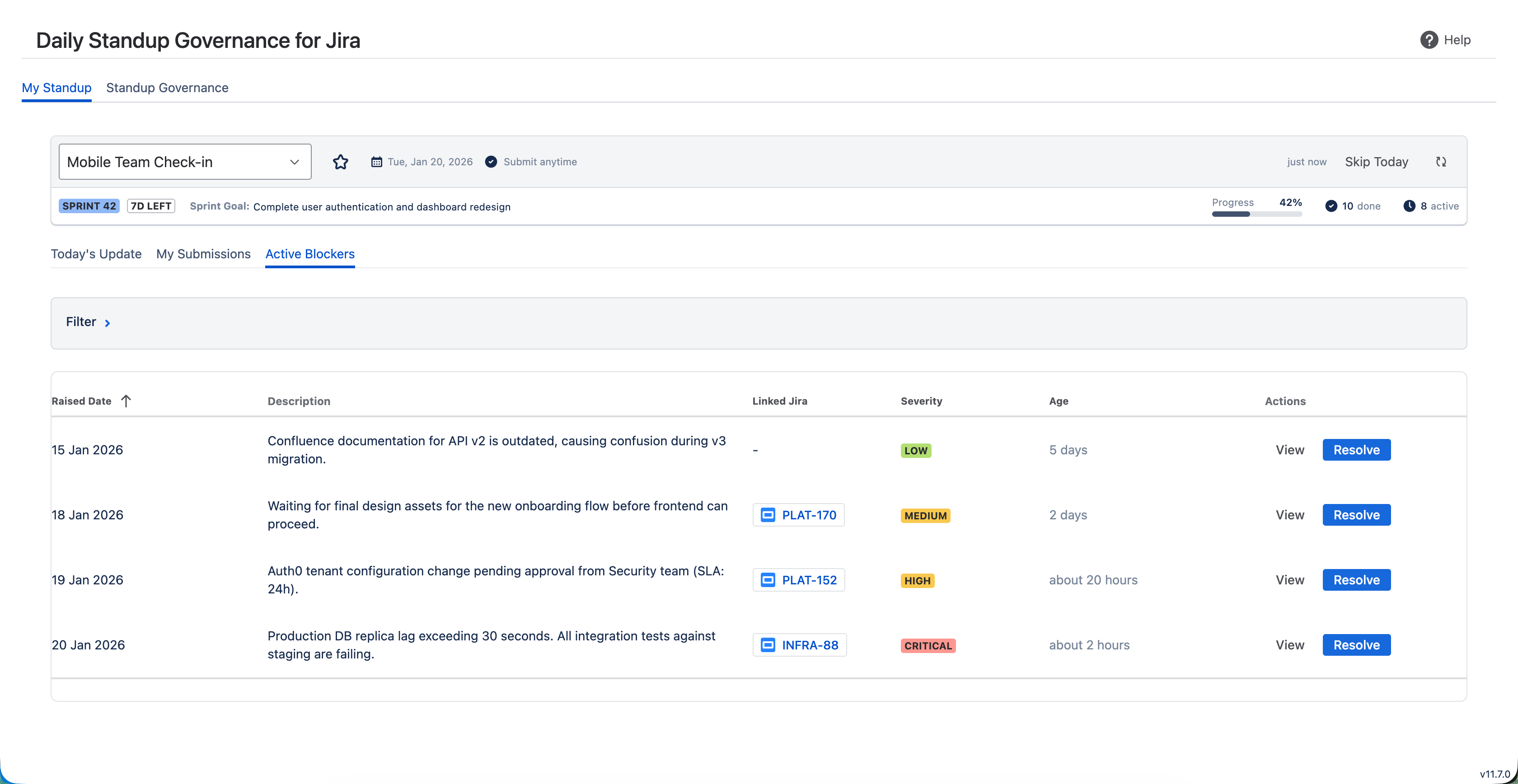 Daily Standup Governance Jira Interface Preview